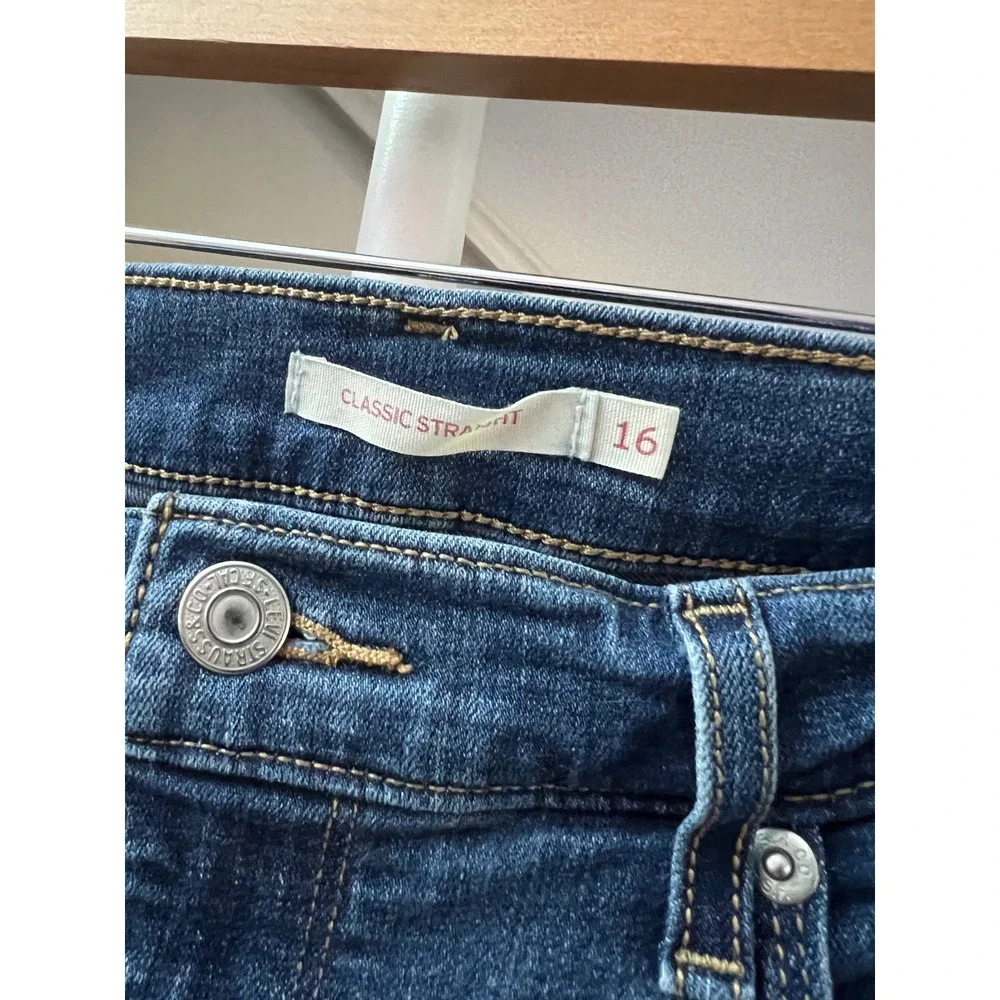 Levis Classic Straight Jeans‎ Womens 16 Medium Wash Blue Denim Mid Rise Stretch